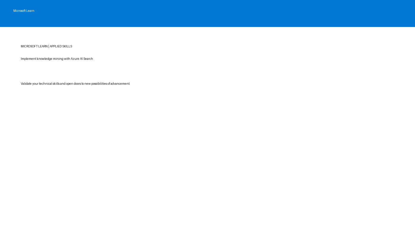 Microsoft Applied Skills credential page for implementing knowledge mining with Azure AI Search